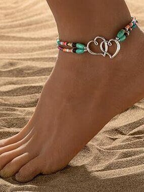 NEW Beaded Ankle Bracelet Double Layered Elastic Anklet Boho Beach Vacation